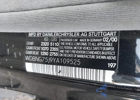 2000 Mercedes-Benz S 500 from USA, damaged, VIN WDBNG75J9YA109525